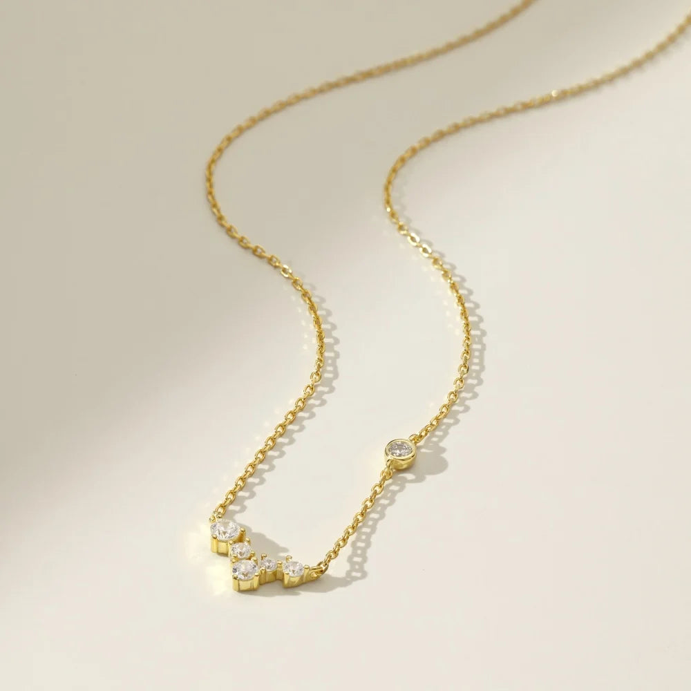 Silver Zircon Round Cut Geometric Bar Necklace