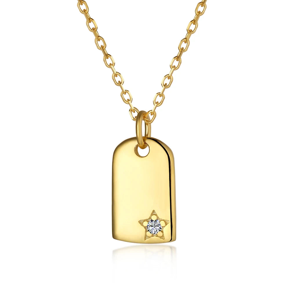 Silver Zircon Round Cut Tag Pendant Necklace