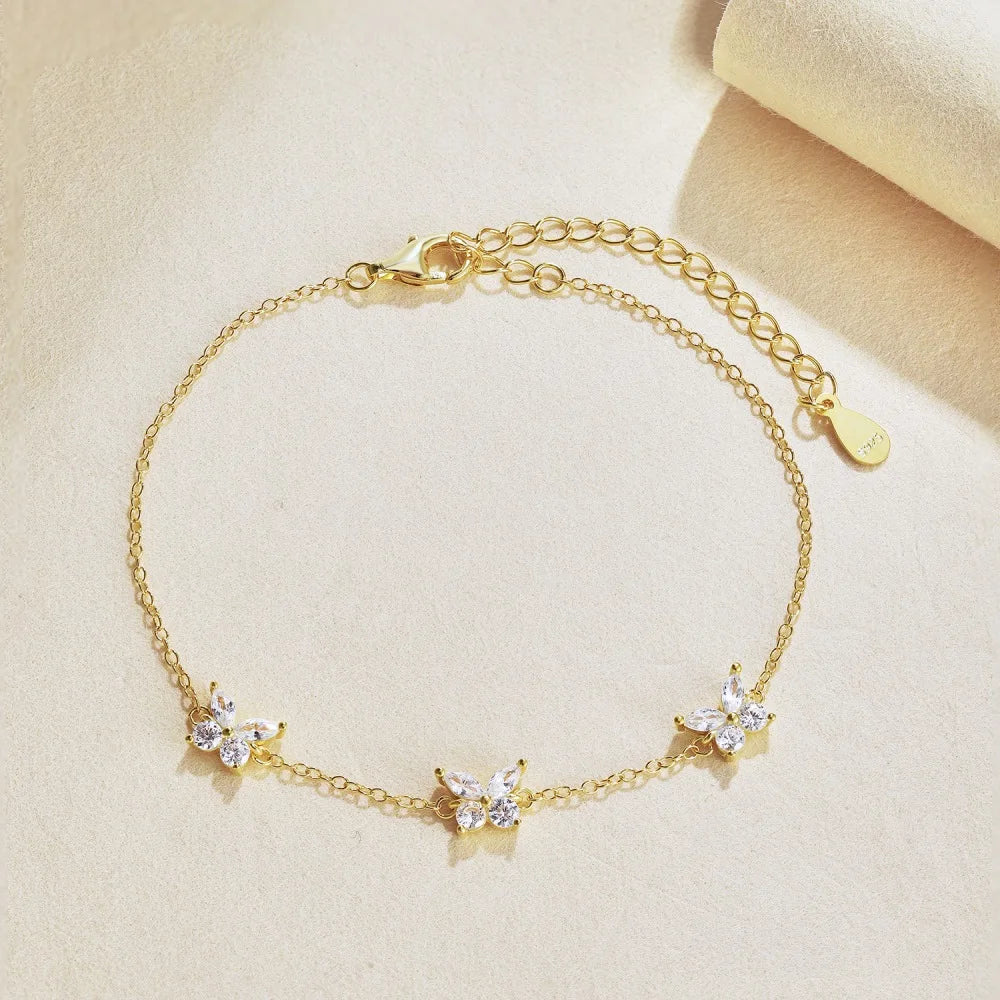 Silver Zircon Marquise Cut Butterfly Charm Bracelet
