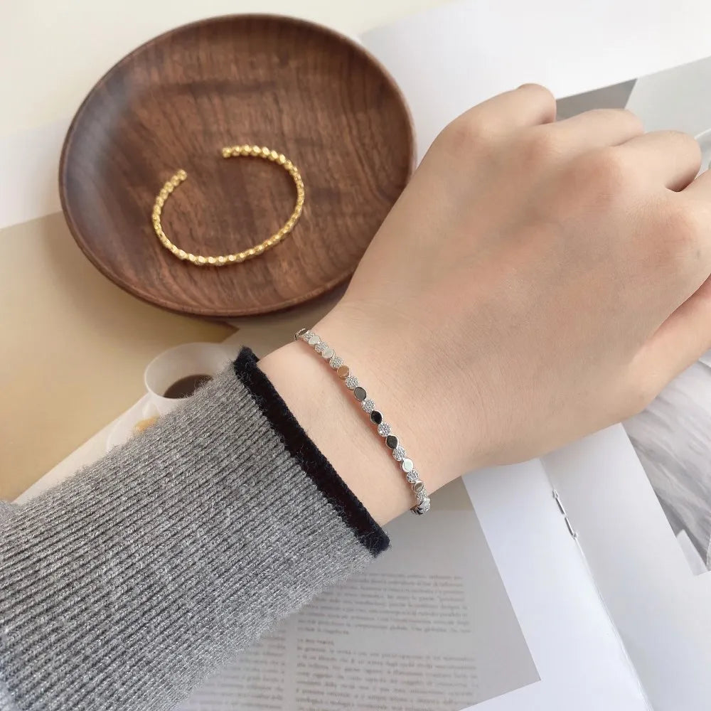 Silver Zircon Round Cut Inlaid Bangle Bracelet