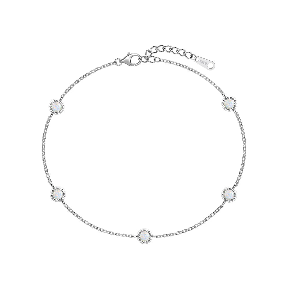 Silver Opal Round Cut Dots Chain Bracelet