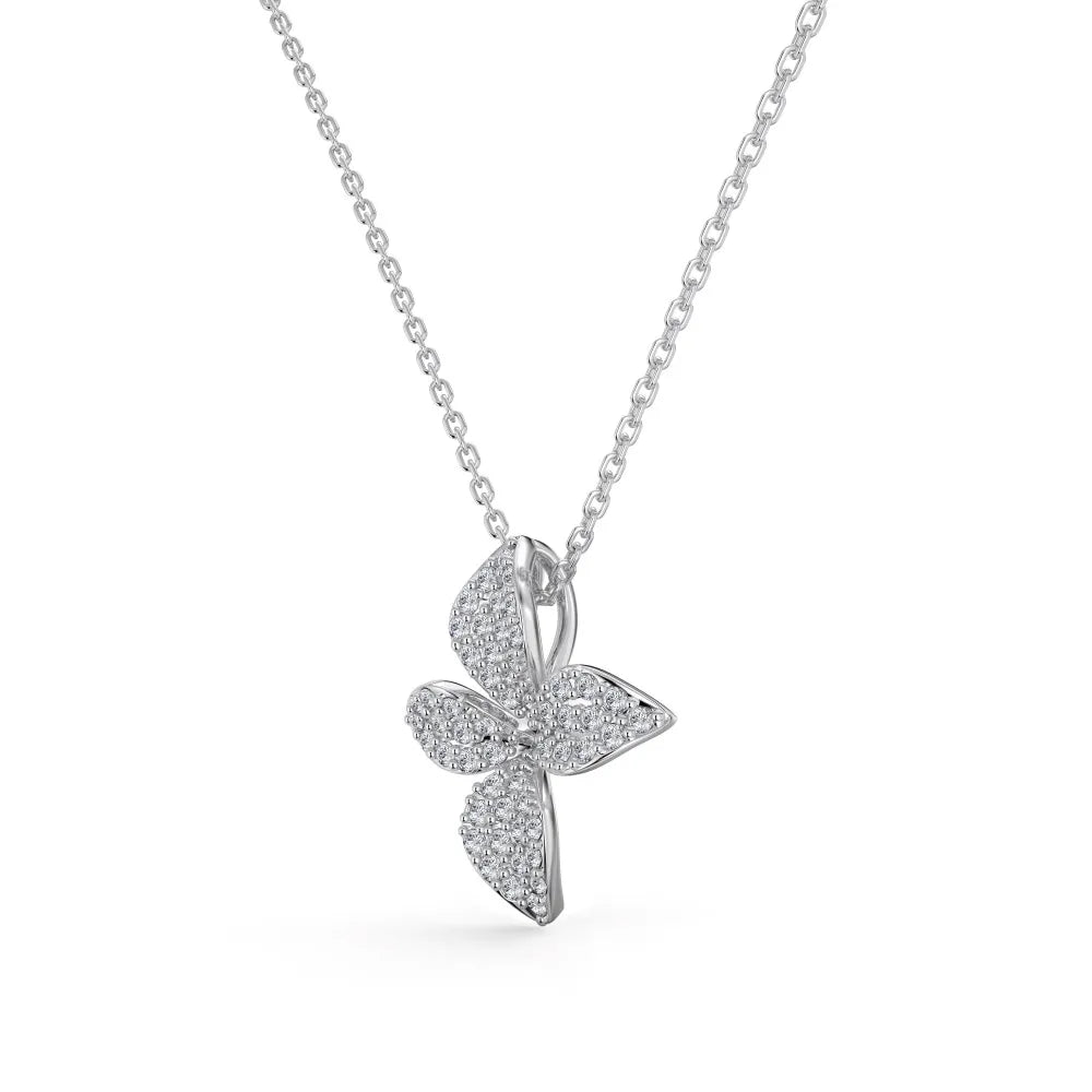 Silver Zircon Round Cut Iced Flower Pendant Necklace
