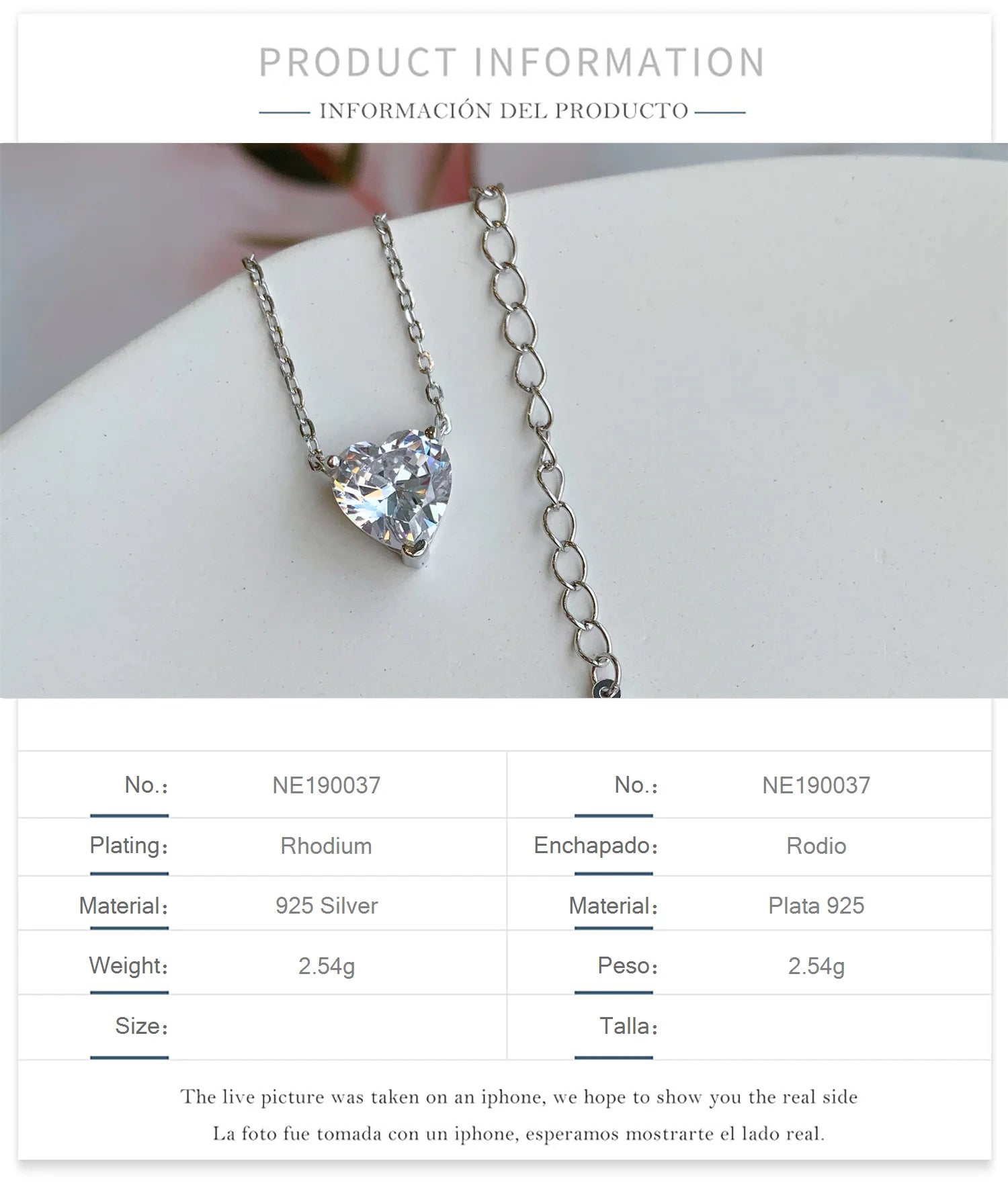 Silver Zircon Heart Cut Solitaire Pendant Necklace