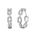 Silver Zircon Round Cut Chain Ear Hoops