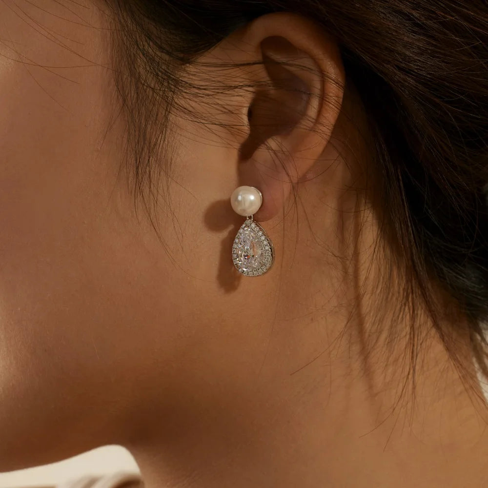 Silver Zircon Pear Cut Water Drop Drop Earrings