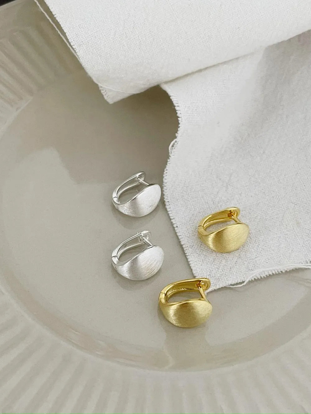 Silver Chunky Curved Huggie Earrings