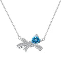Silver Zircon Heart Cut Bow Knot Pendant Necklace