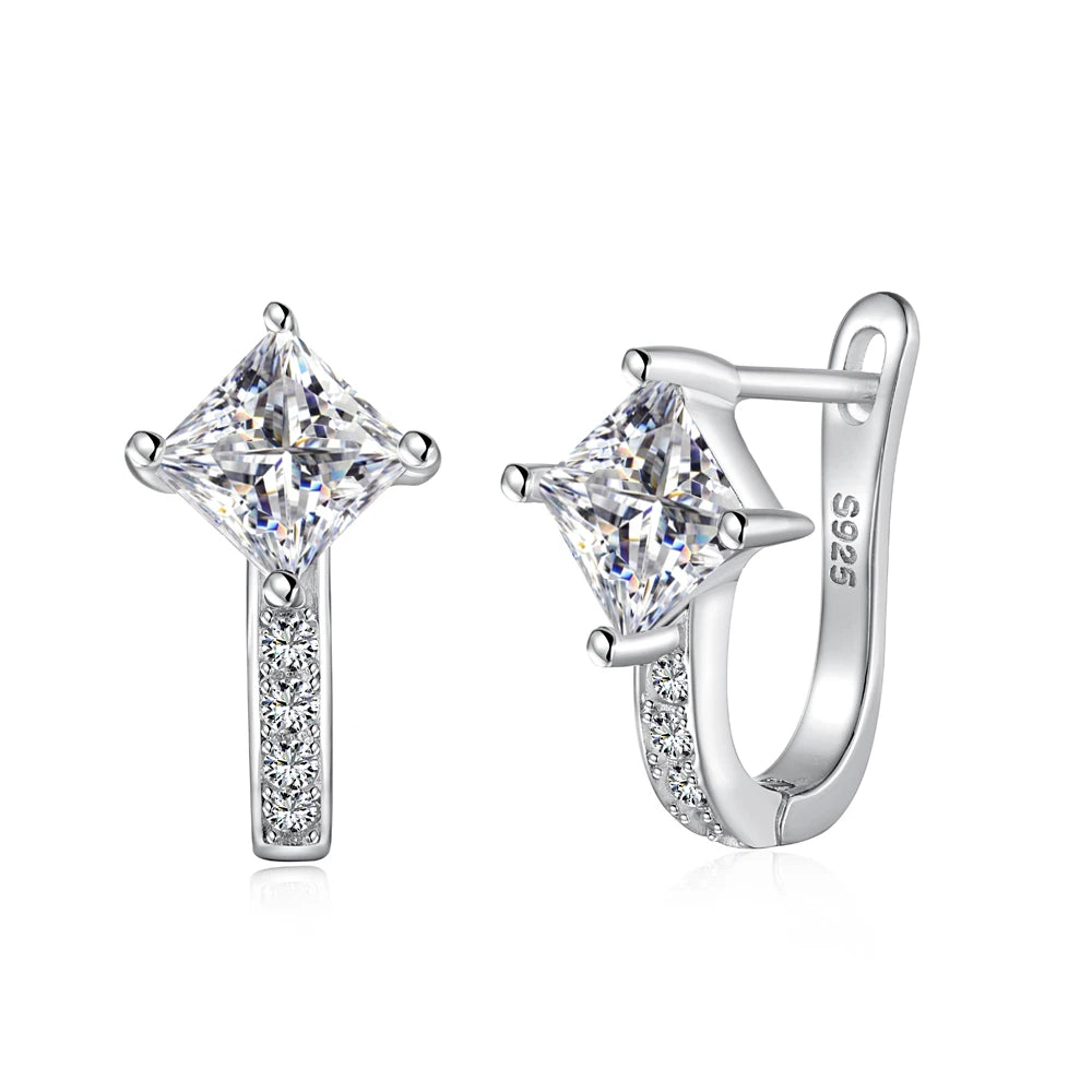 Silver Zircon Princess Cut Classic Huggie Earrings