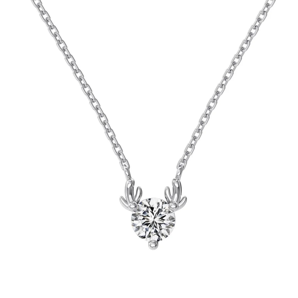 Silver Zircon Round Cut Elk Pendant Necklace
