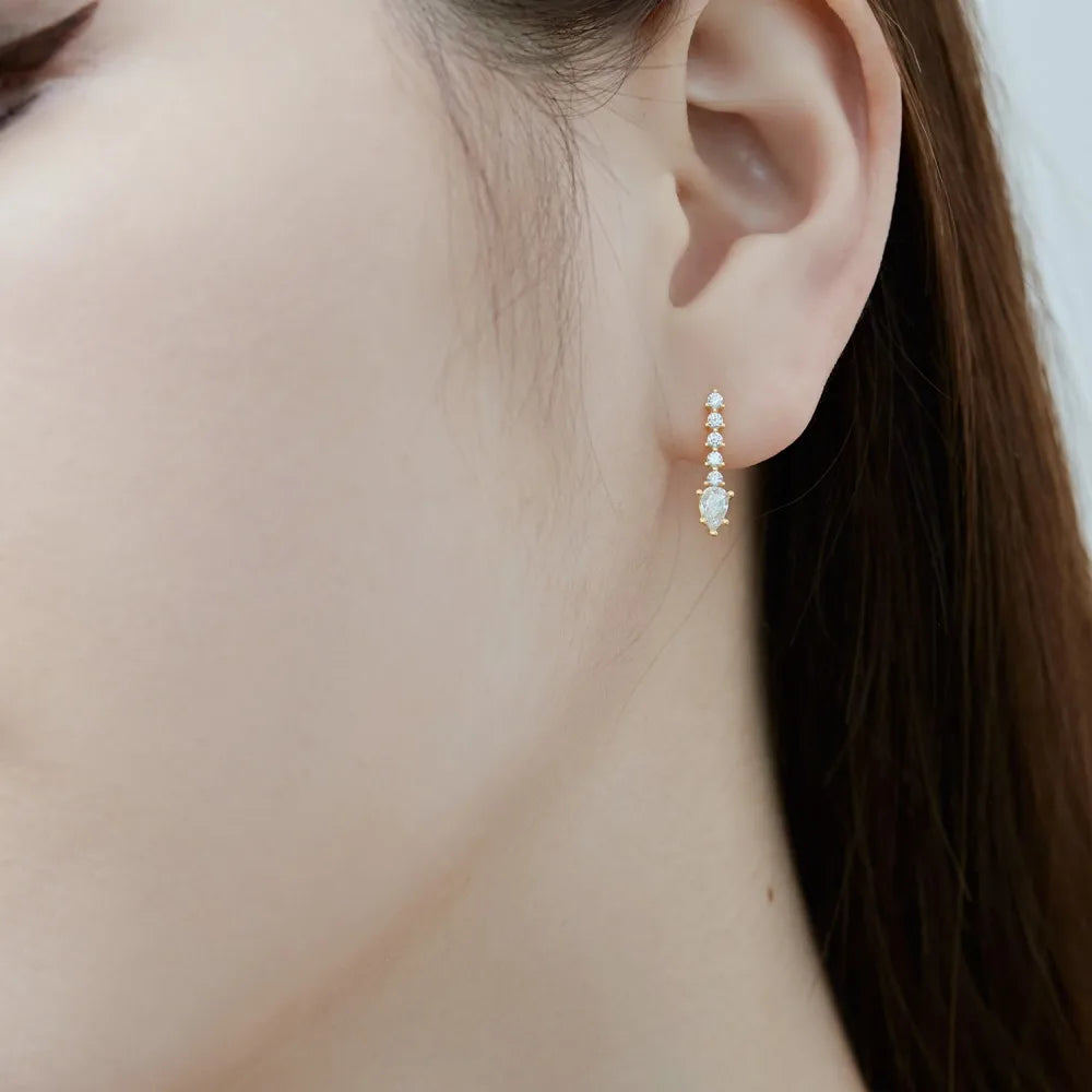 Silver Zircon Pear Cut Dangle Drop Earrings