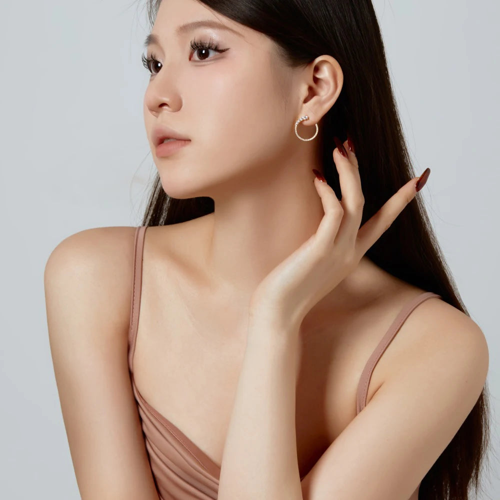 Silver Zircon Round Cut Inlaid Halo Ear Studs