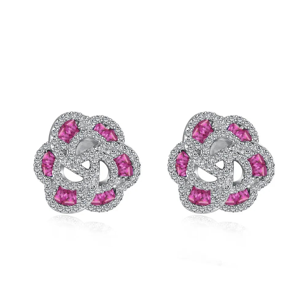 Silver Zircon Tapered Baguette Cut Iced Flower Ear Studs
