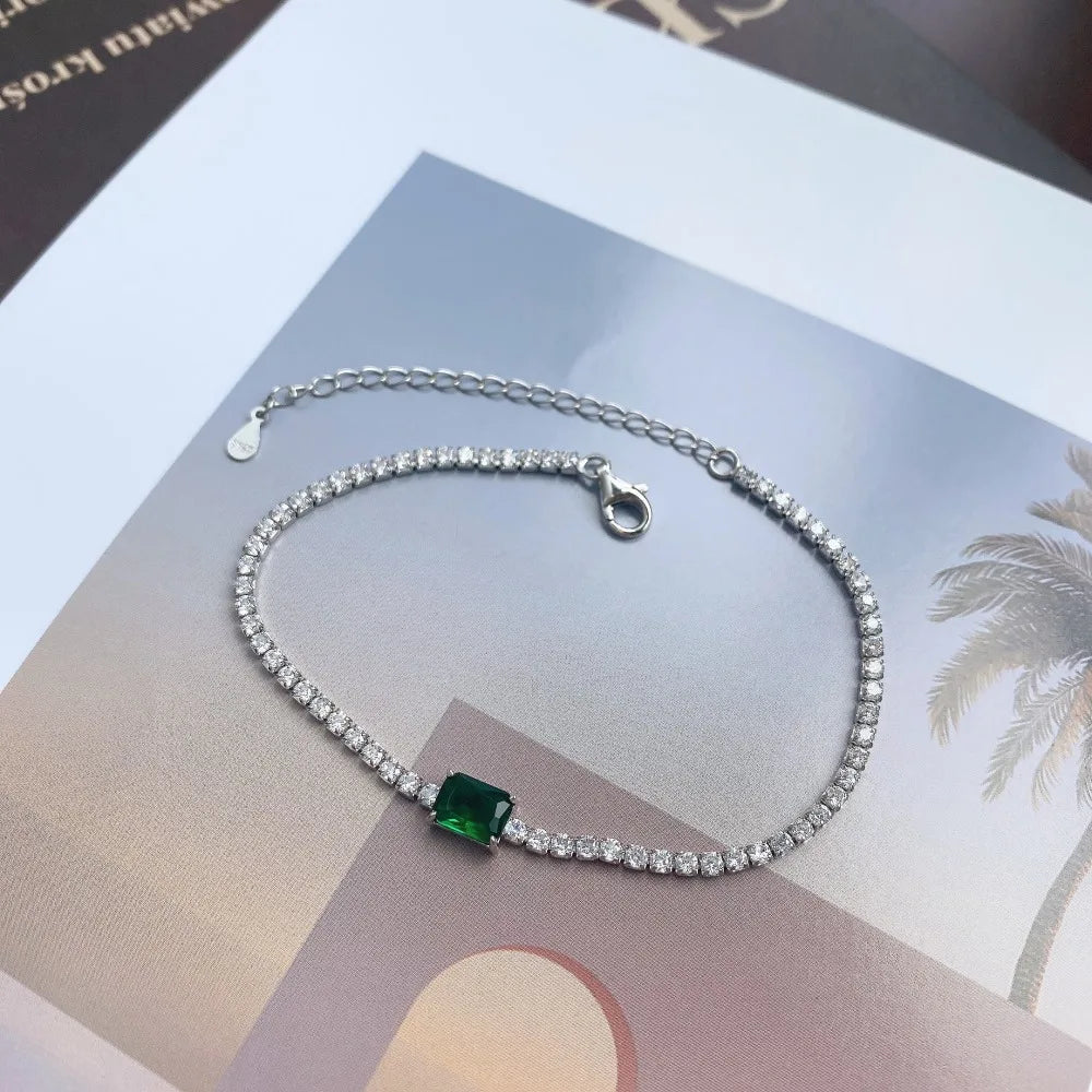 Silver Zircon Radiant Cut Inlaid Tennis Bracelet
