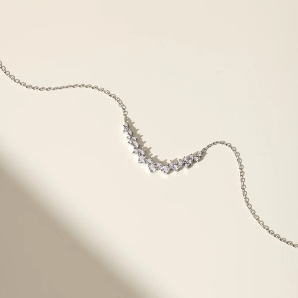 Silver Zircon Round Cut Irregular Bar Necklace