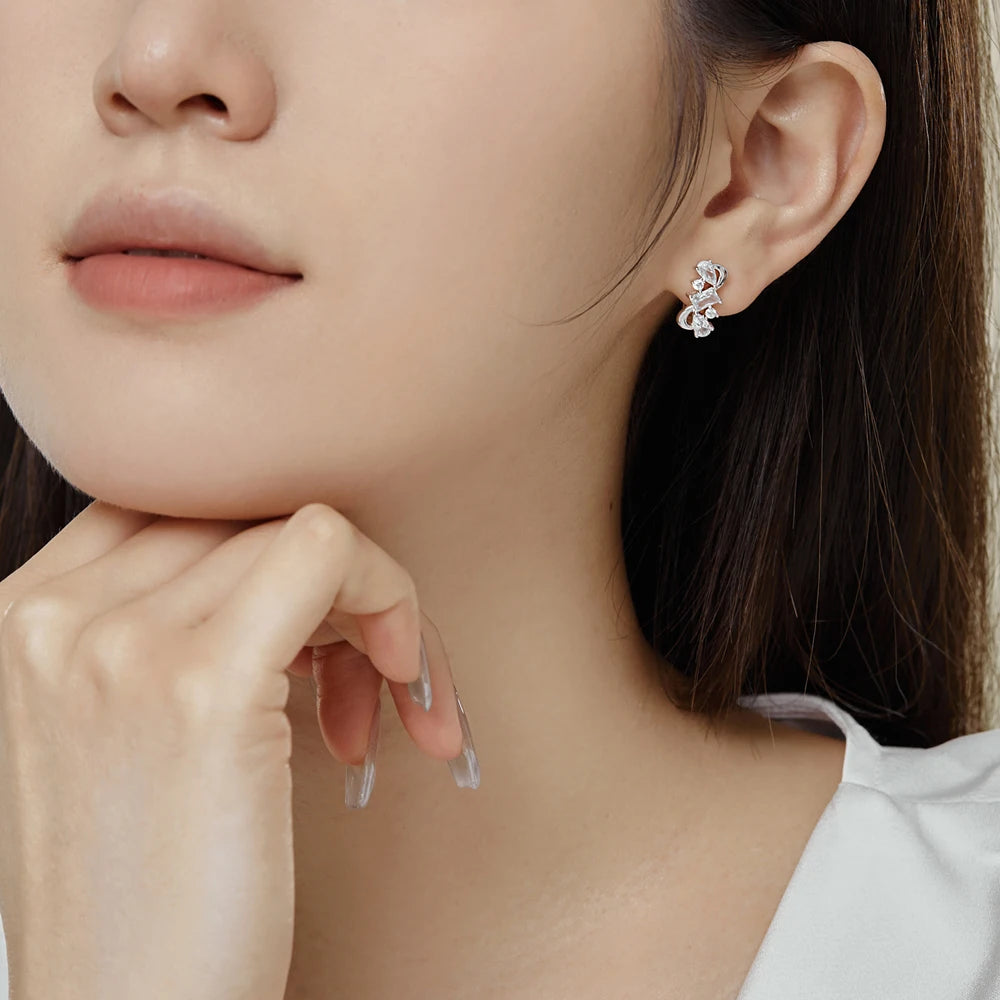 Silver Zircon Baguette Cut Multi Shape Huggie Earrings