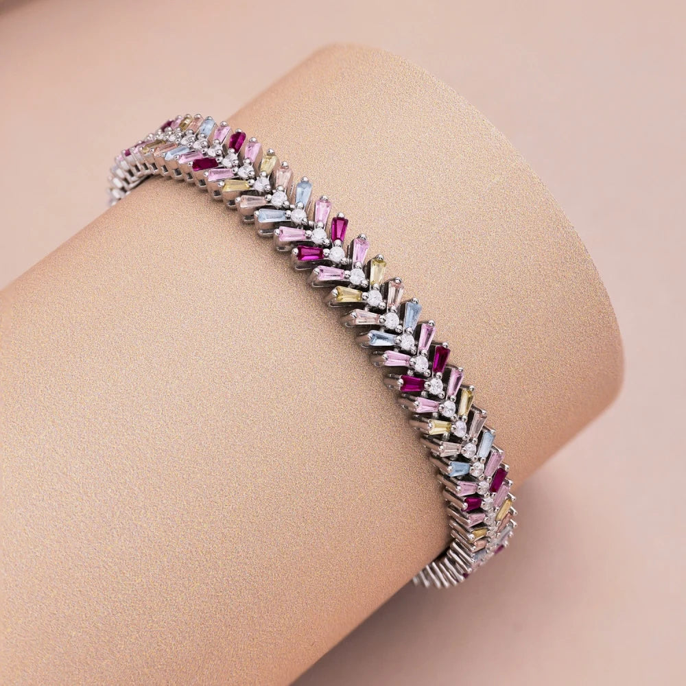 Silver Zircon Tapered Baguette Cut Wheat Tennis Bracelet