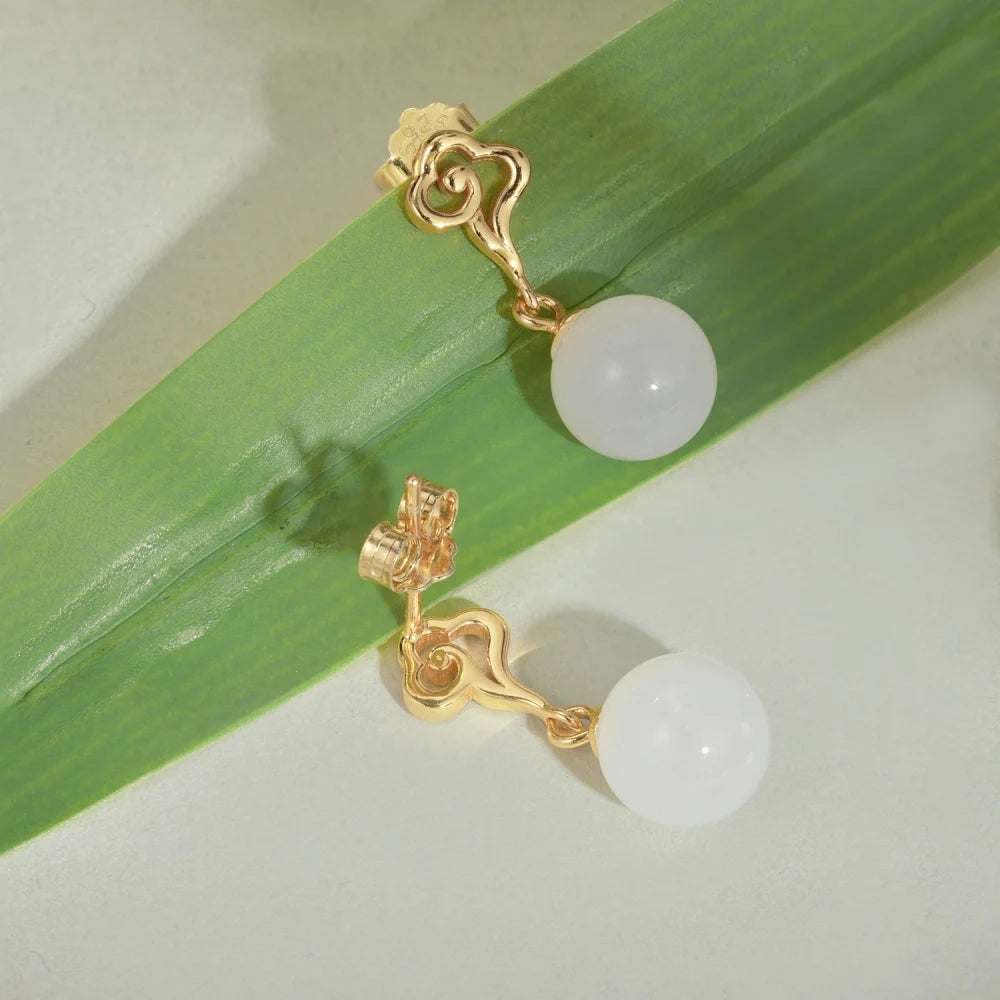 Silver Jade Clouds Drop Earrings