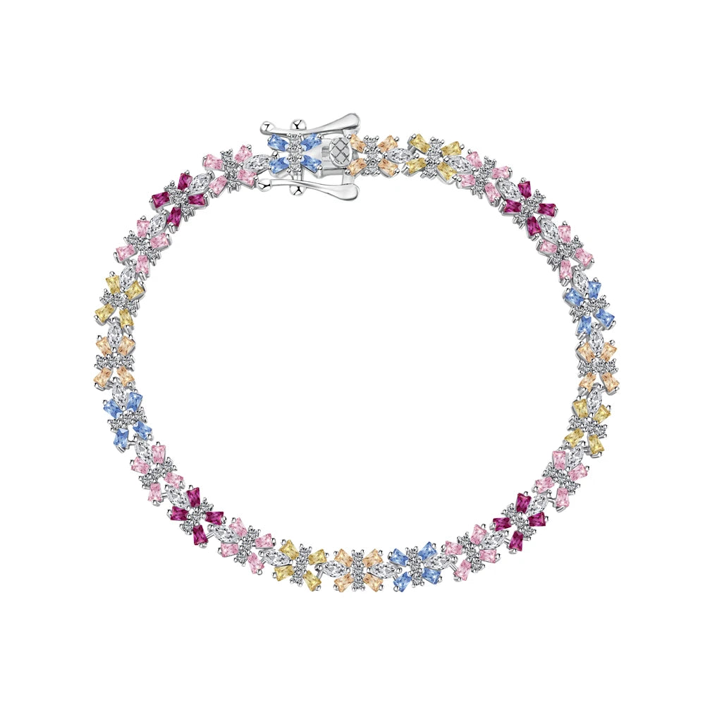 Silver Zircon Tapered Baguette Cut Flower Tennis Bracelet