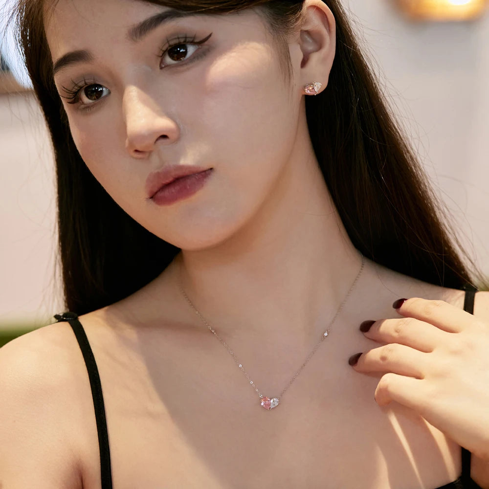 Silver Zircon Pear Cut Toi Et Moi Pendant Necklace