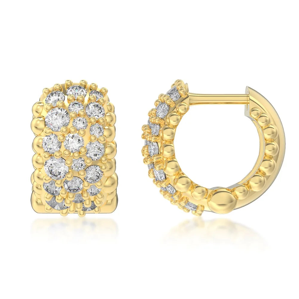 Silver Zircon Round Cut Iced Chunky Ear Hoops