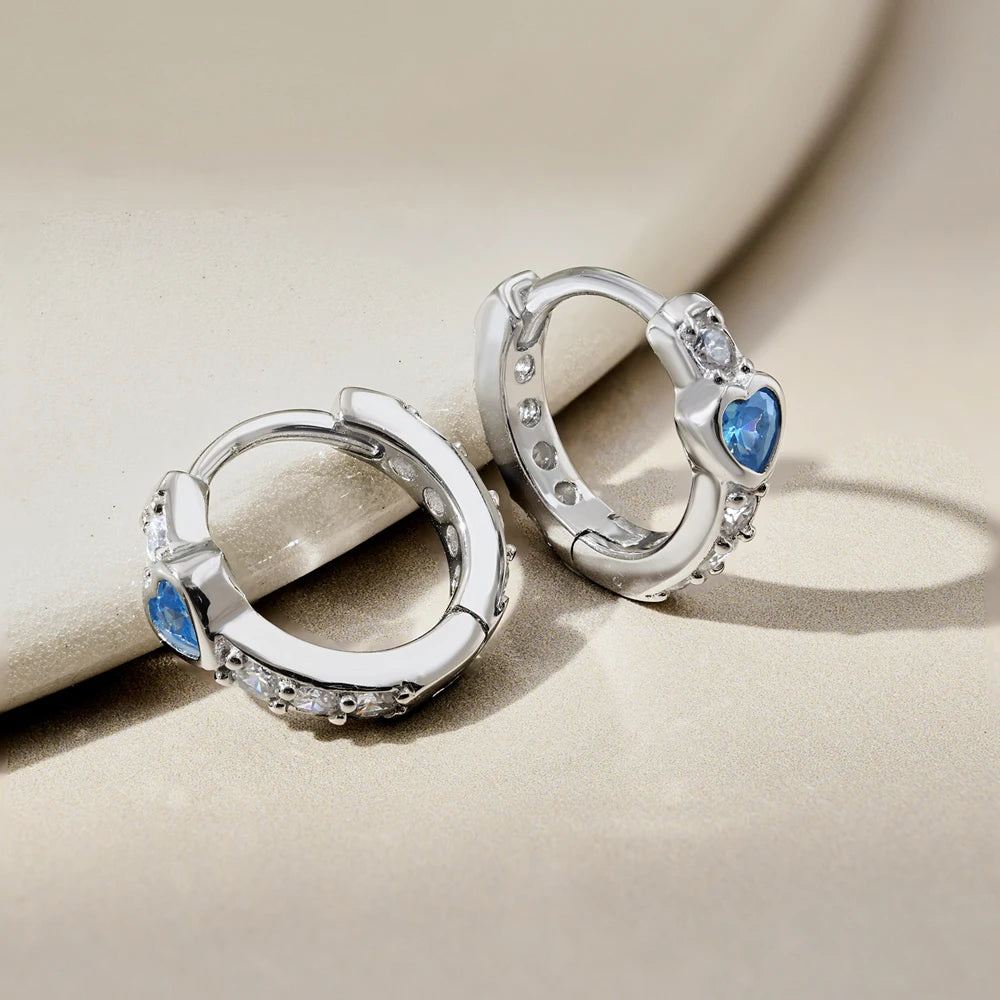 Silver Zircon Heart Cut Inlaid Huggie Earrings