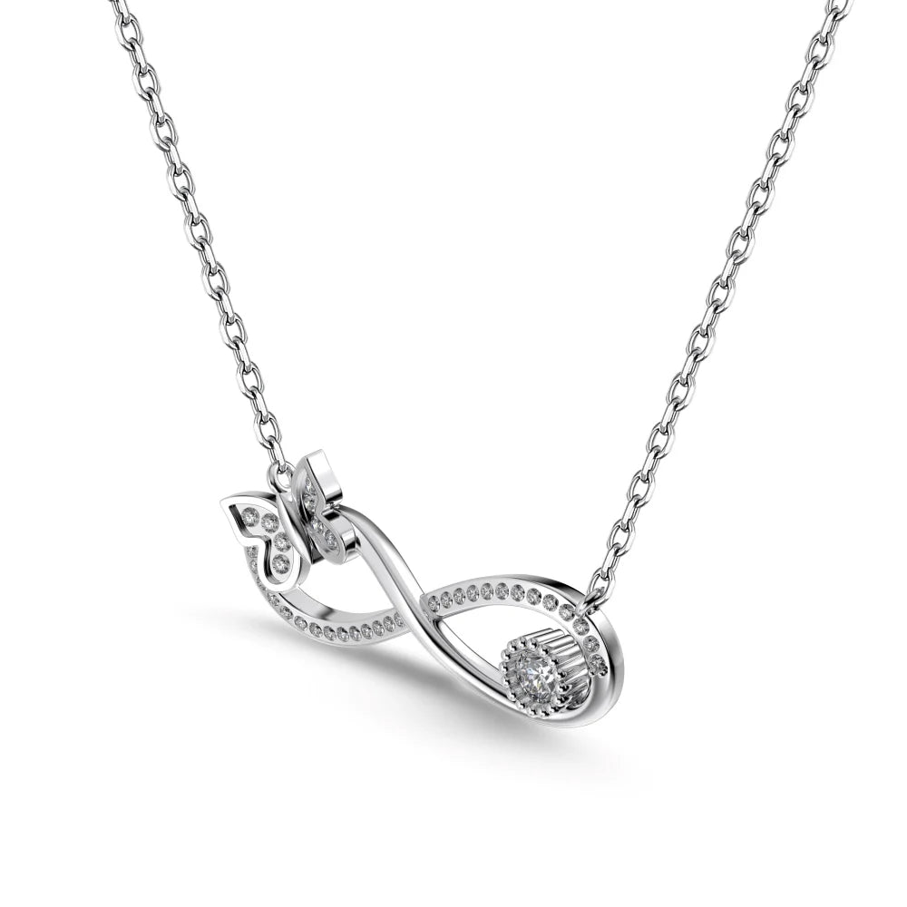 Silver Zircon Round Cut Infinity Bar Necklace