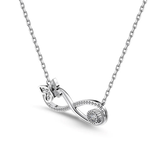Silver Zircon Round Cut Infinity Bar Necklace