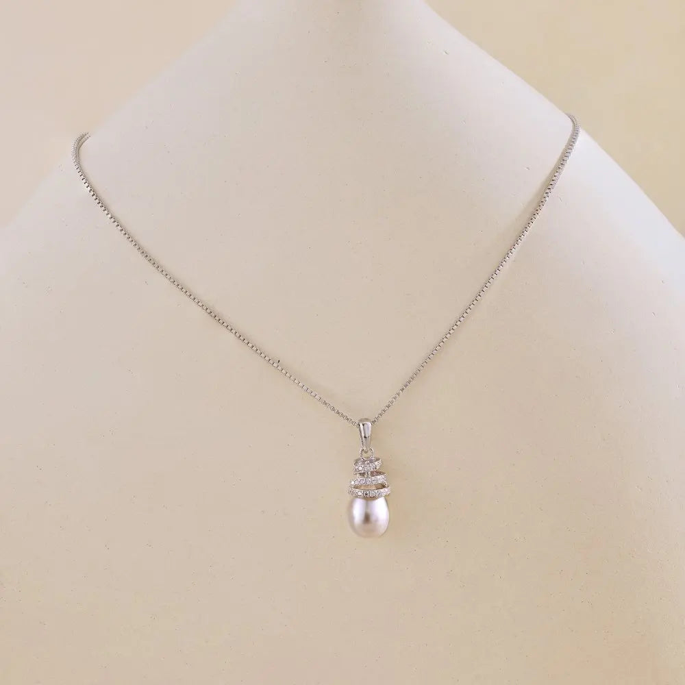 Silver Pearl Halo Pendant Necklace