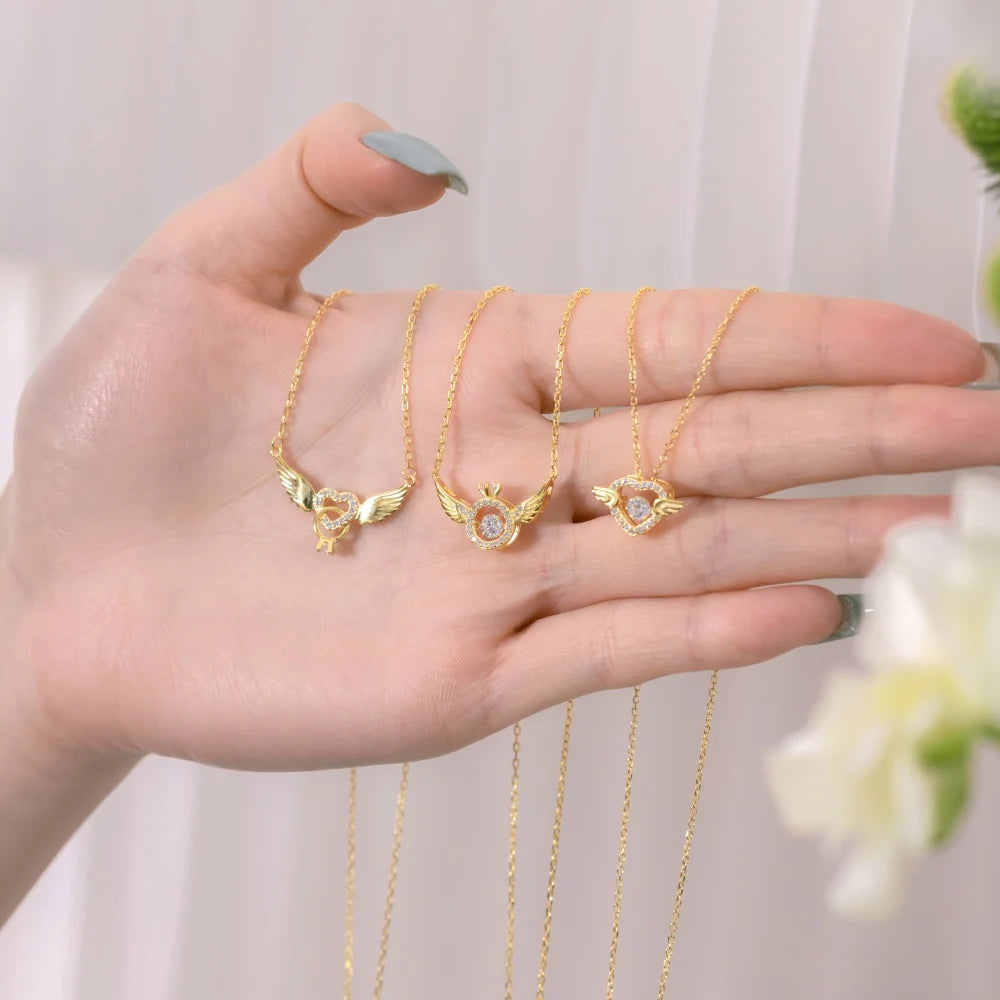 Silver Zircon Round Cut Halo Wings Bar Necklace