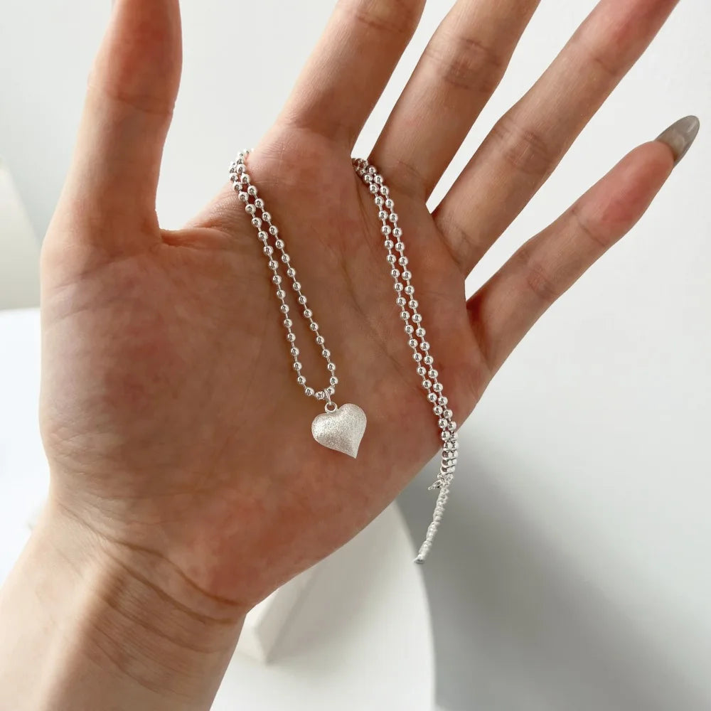 Silver Brushed Heart Pendant Necklace