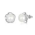 Silver Pearl Flower Ear Studs