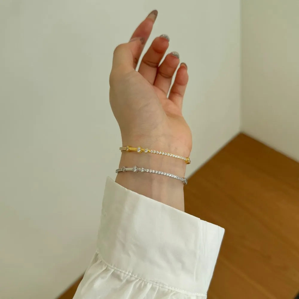 Silver Zircon Round Cut Link Bangle Bracelet