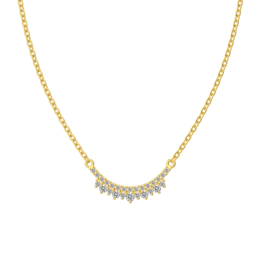 Silver Zircon Round Cut Spiky Smile Bar Necklace