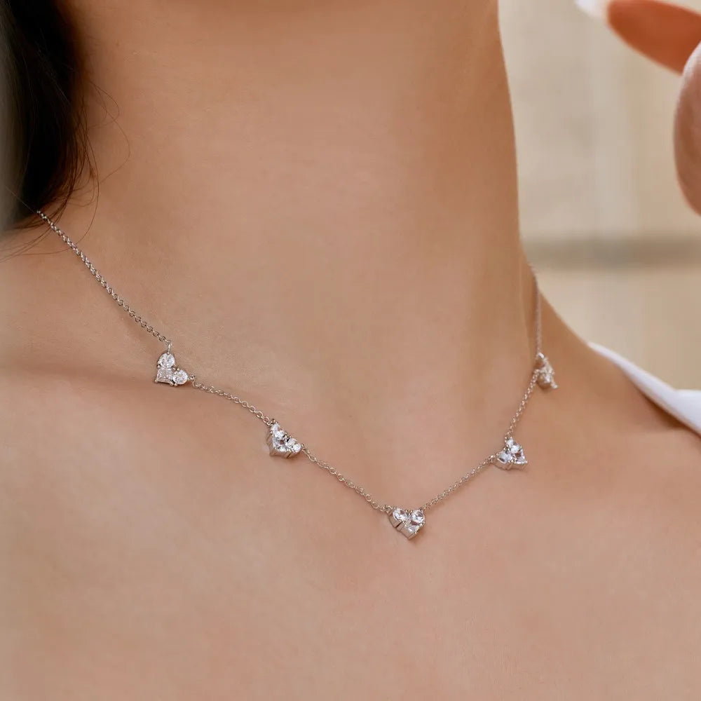 Silver Zircon Princess Cut Heart Chain Necklace