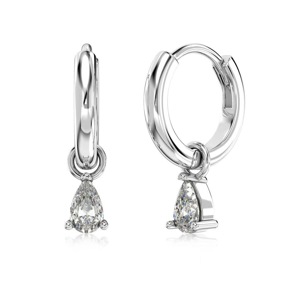 Silver Zircon Pear Cut Water Drop Huggie Earrings