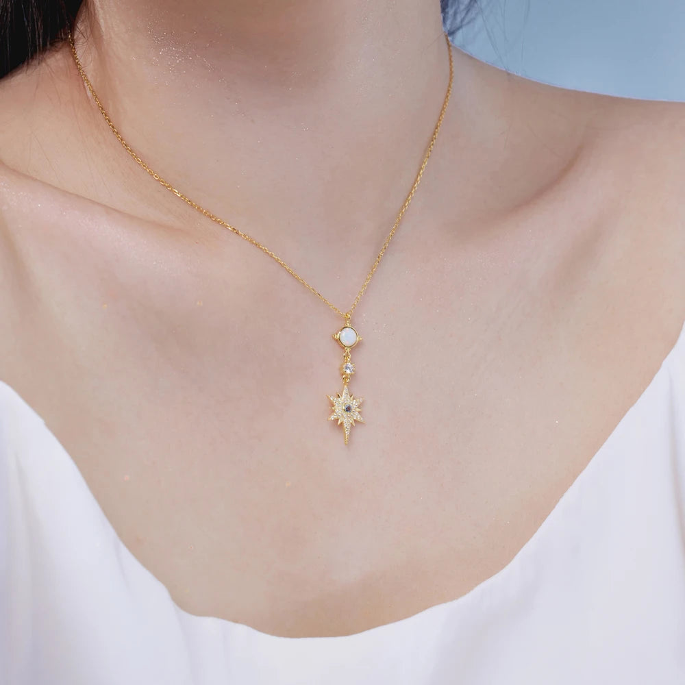 Silver Zircon Round Cut Hexagram Pendant Necklace