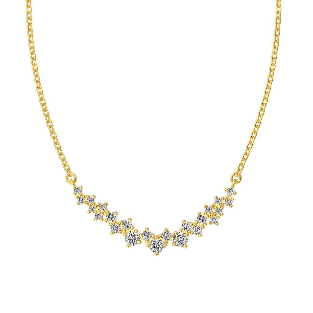 Silver Zircon Round Cut Irregular Bar Necklace