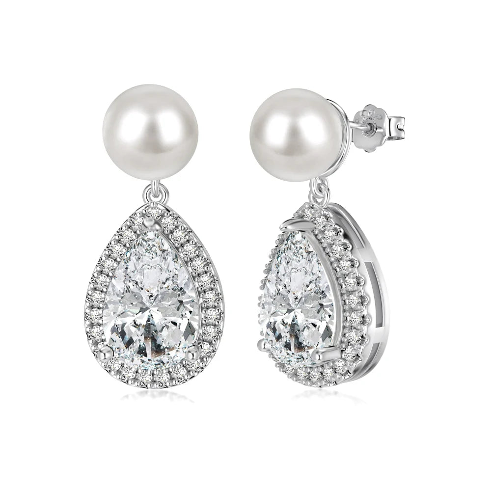 Silver Zircon Pear Cut Water Drop Drop Earrings