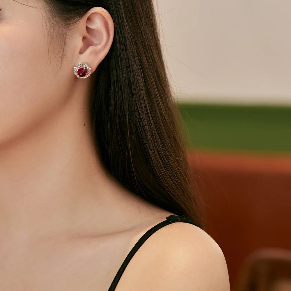 Silver Zircon Cushion Square Cut Halo Ear Studs