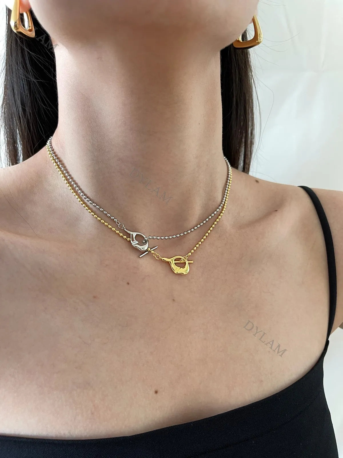 Silver Buckle Double Pendant Necklace