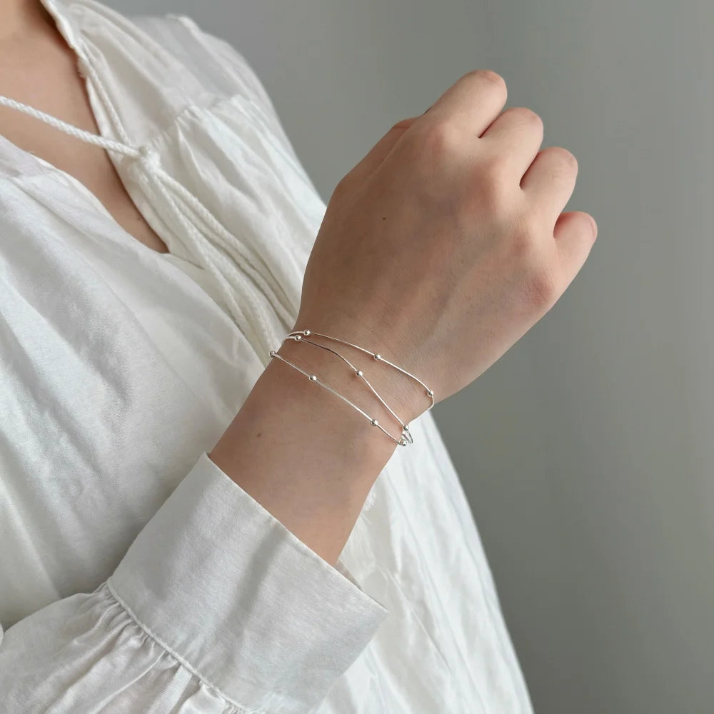 Silver Multi Layer Bangles Beaded Bracelet