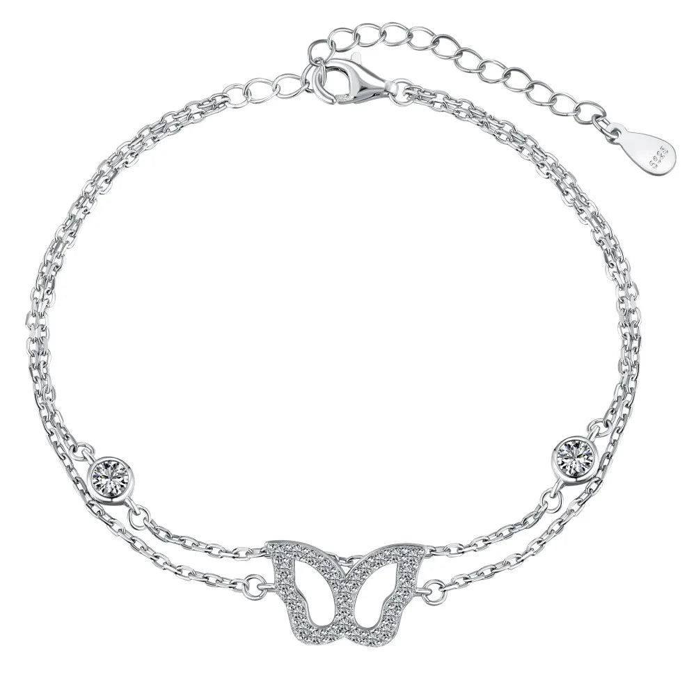 Silver Zircon Round Cut Butterfly Anklet