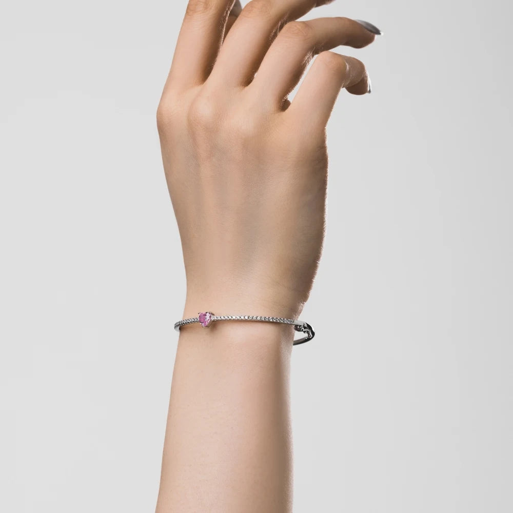 Silver Zircon Heart Cut Iced Tennis Bracelet