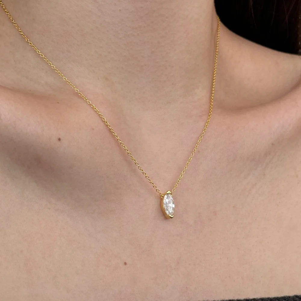 Silver Zircon Marquise Cut Single Pendant Necklace