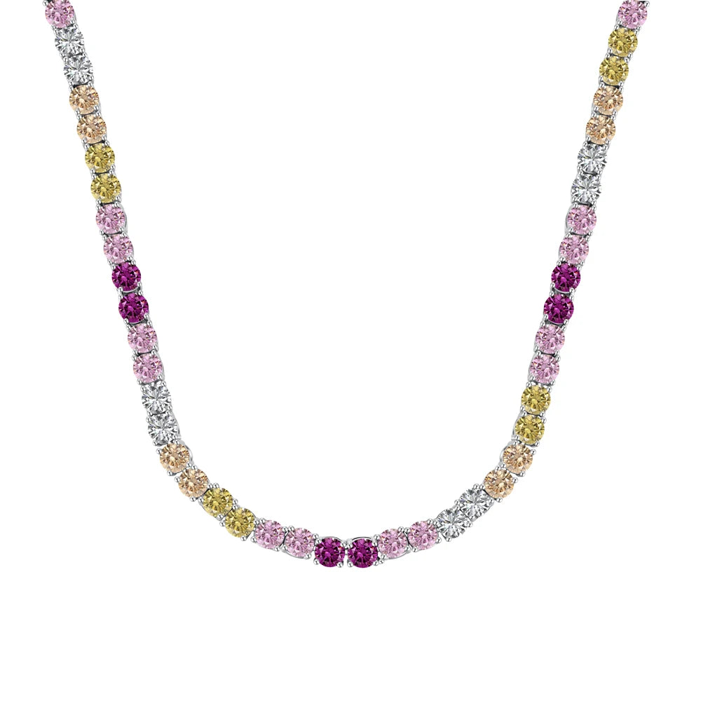 Silver Zircon Round Cut Inlaid Tennis Necklace
