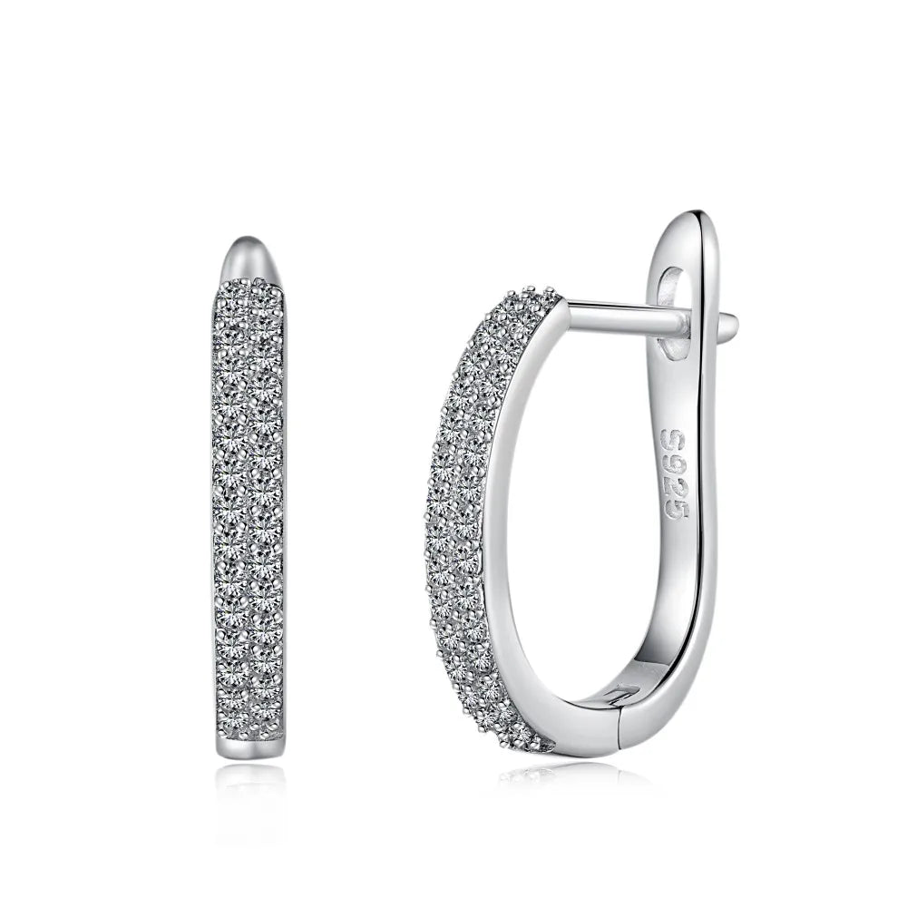 Silver Zircon Round Cut Iced Wrapped Huggie Earrings