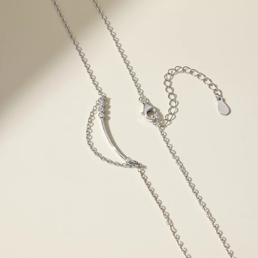 Silver Zircon Round Cut Smile Chain Necklace