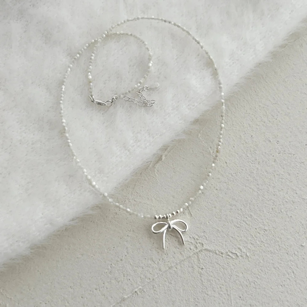 Silver Bow Knot Beaded Necklace