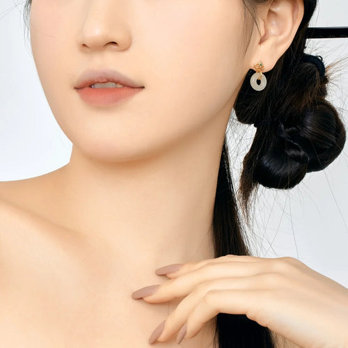 Silver Jade Stud Drop Earrings