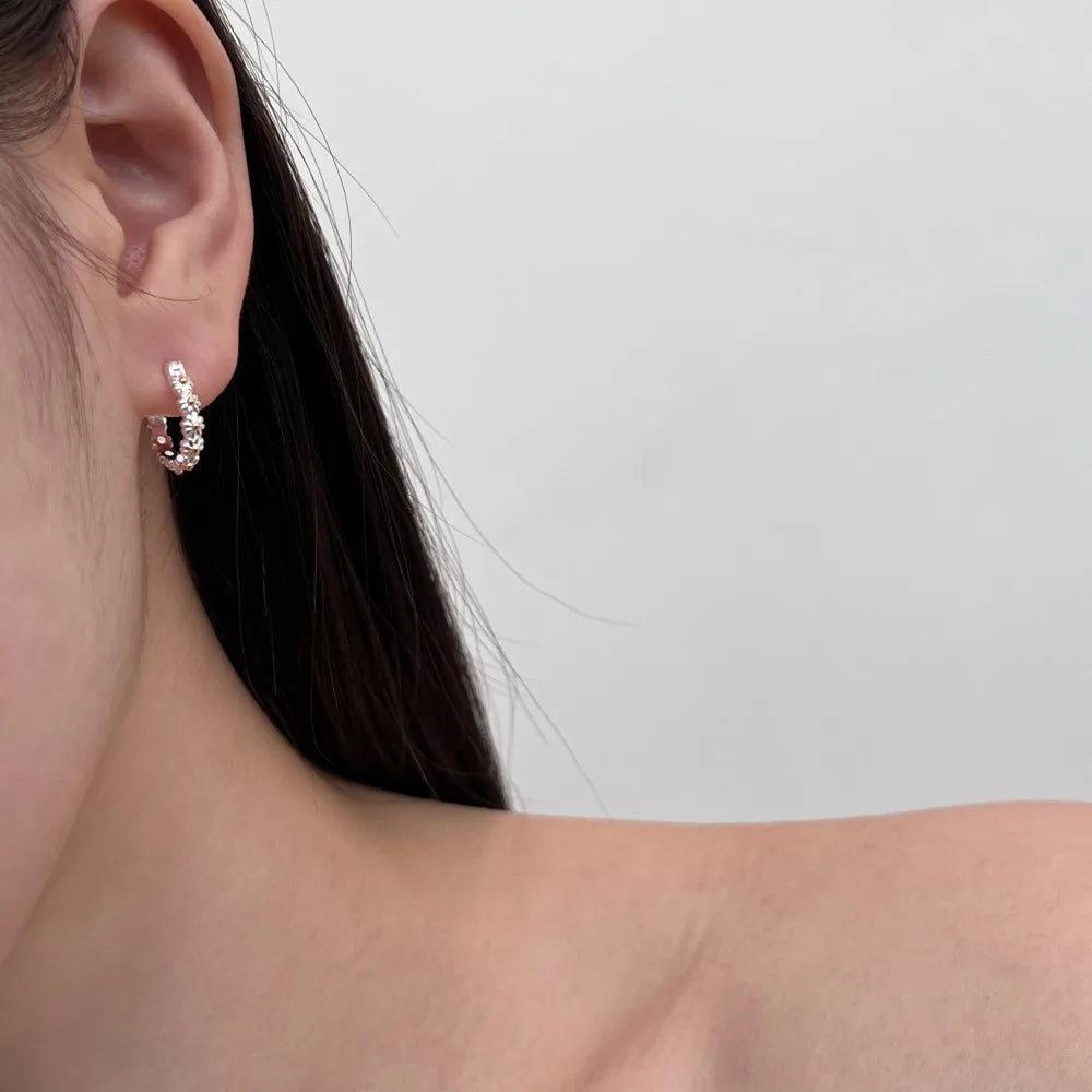 Silver Flower Ear Hoops